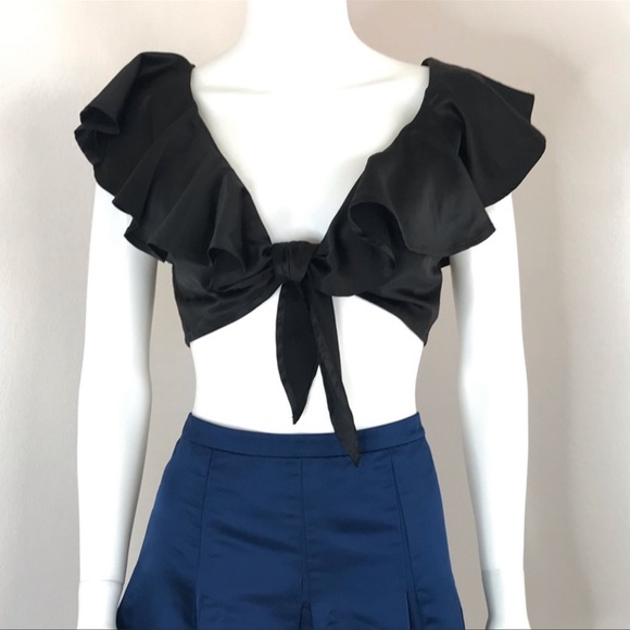 We Wore What M black ruffle tie crop top - Picture 13 of 14